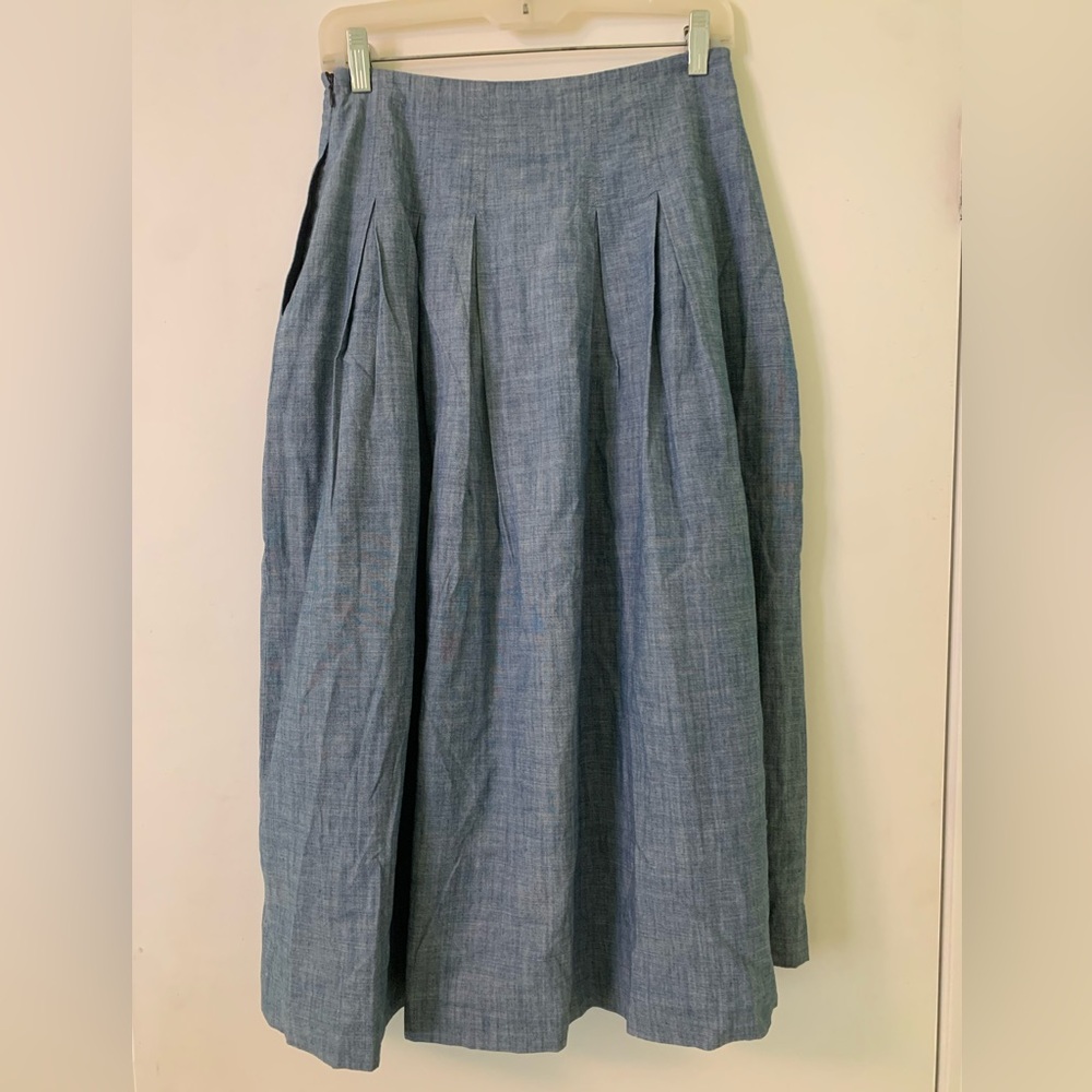 Boden Chambray Blue Midi Skirt‎ Size 4 - Picture 2 of 4